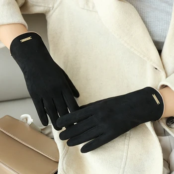 Kadın Kış Sıcak Süet Deri Dokunmatik Ekran sürüş eldivenleri Soğuk Artı Kadife Kalın Parmaksız Flip Bisiklet Eldivenler Moda