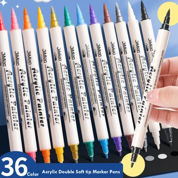 36 Renk Çift Kafa Akrilik Boya İşaretleyiciler Fırça Kalemler rotulador acrilico Kaya Boyama Seramik Cam Tuval DIY Sanat Kaynağı