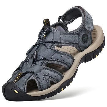 2023 Yaz Yeni Moda erkek ayakkabısı Vintage Gerçek Deri kaymaz Plaj Slip-On Sandalet Seyahat parmak arası terlik Kahverengi Büyük Boy