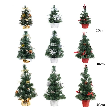 20/30/40cm Yılbaşı Ağacı Mini Yapay Ağaç Seti Şenlikli Ev Dekorasyonu Masaüstü Altın / gümüş / kırmızı Hazırlanmış X'mas Süsler