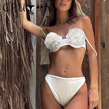 CPUTAN 2023 Yeni 3D Çiçek bikini seti Seksi Push Up Mayo Kadınlar Katı Bayanlar Biquini Monokini Brezilyalı Beachwear mayo