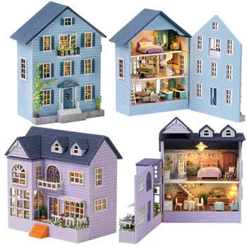 DIY Ahşap Minyatür Yapı Kiti Bebek Evleri Mobilya İle Mini Ev Casa Dollhouse El Yapımı Oyuncaklar Kızlar İçin Noel Hediyeleri