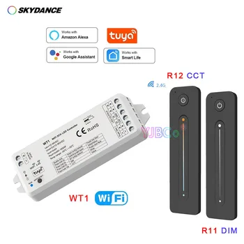 WT1 WiFi Push-Dim 2 Kanal Alıcı 12V 24V Tuya CCT LED Şerit Dimmer Anahtarı Kablosuz 2.4 G RF Tek renk WW CW Denetleyici