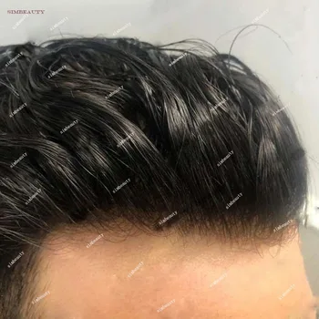 Süper Dayanıklı İnce Erkek Peruk Kahverengi siyah insan saçı Erkekler Peruk Doğal Saç Çizgisi Tam Cilt Pu Taban Değiştirme Kılcal Protez