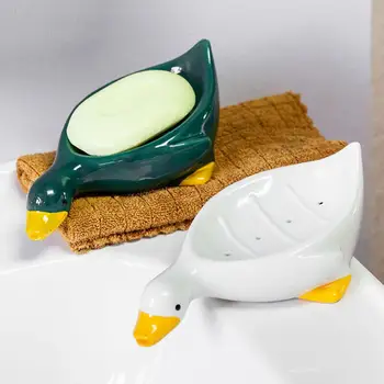Sabun Kutusu Karikatür Hayvan Şekli Eğimli Tasarım Drenaj Sabunluk El-boyalı Seramik Banyo Sevimli Ördek şeklinde Sabun Boşaltma Tepsisi