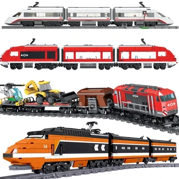 Yüksek Teknoloji Yaratıcı Şehir Tren İstasyonu Demiryolu Parça Güç Fonksiyonu Yapı Taşları Teknik Pil Motor Tuğla çocuk oyuncakları