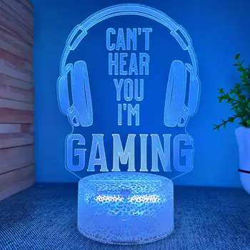 3D gece lambası kulaklık şekli USB çatlak taban dokunmatik uzaktan kumanda oyun odası çocuk hediye ışıkları ortam masa lambası