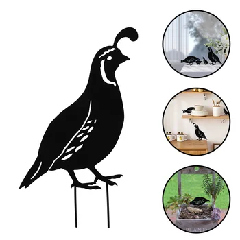 Demir Döküm Hayvan Kazık Heykeli Bıldırcın Aile Yard Dekor Siyah Metal Bahçe Siluet Kuş Çim Dekorasyon