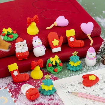 4 Adet/takım Mini Kawaii Silgi Karikatür Santa Noel Ağacı Okul Ofis Malzemeleri Kauçuk Silgi Hediye Çocuklar için