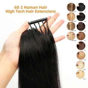 6D insan saçı postiş 16-24 inç boncuklu postiş Bakire Remy Saç 1g/Strand 6D-2 Nesil İnsan Saçı Tam Kafa 5 pins / pc