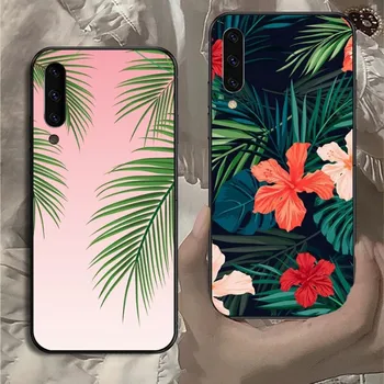 Palmiye Ağacı Yaprakları Bitki Çiçek Telefon Kılıfı İçin Samsung Not 9 10 20 Artı Pro Ultra J6 J5 J7 J8 Yumuşak Siyah Telefon Kapak