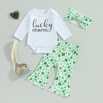 Bebek Kız Şanslı pantolon seti 3 Adet Kıyafetler Tulum Pantolon Kafa Bandı İle Şanslı Charm Elbise