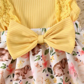 Yenidoğan Bebek Kız Paskalya Romper Elbise Dantel Kolsuz Tavşan Baskı Tulum Bodysuit Kafa Bandı Bebek yaz giysileri