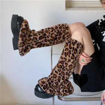 Kadın Kızlar Moda Volanlı bacak ısıtıcısı s Yumuşak Kürklü Milch İnek/Zebra Şerit/Leopar Baskılı bacak ısıtıcısı Çorap Çorap Streetwear