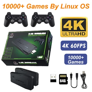 LEMFO M8 Oyun Sopa 4 K Linux IŞLETIM SISTEMI TV video oyunu Konsolu Dahili 10000+ Oyunları 2.4 G Çift Kablosuz Kolu 64 GB 3D Oyunları Için PS1 SFC