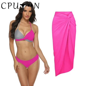 CPUTAN 2023 Seksi 3 Parça Push Up bikini seti Halter Kadınlar Mayo Etek Mayo Brezilyalı Plaj Biquini mayo kıyafet