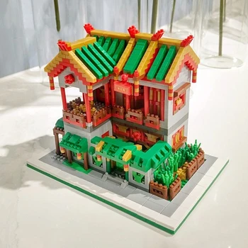 3D Modeli DIY Mini Elmas Blokları Tuğla Yapı Taşları Yihong Bahçe Genelev Mağaza Çin Mimarisi Oyuncak Çocuklar için