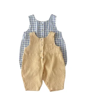 0-24 M Yenidoğan Bebek Erkek Puanl / Ekose Tulumlar Pamuk Rahat Kolsuz Romper Yaz Bebek Çocuk Giyim