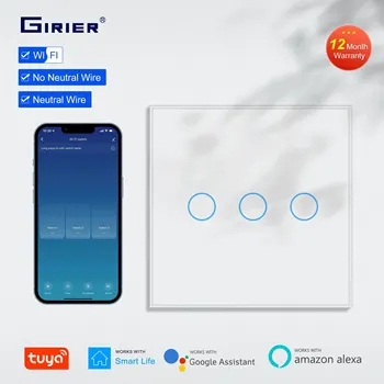 GIRIER Tuya Akıllı WiFi ışık anahtarı 1/2/3 Gang Akıllı Dokunmatik Duvar Anahtarları AB Alexa Google Ev ile Çalışır, nötr Tel İsteğe Bağlı