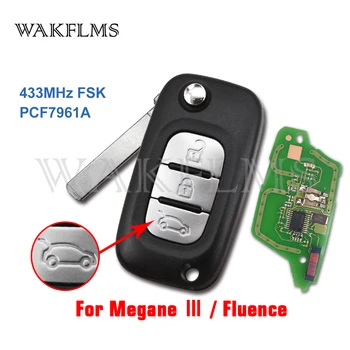 3 Düğmeler 433MHz PCF7961A Çip Flip Uzaktan Araba Anahtarı Fob Renault Fluence Megane III Oto Aksesuarları Değiştirme