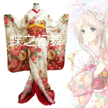 Kadınlar Çiçek Japon Geleneksel Furisode Kimono Uzun Yukata Cosplay Kostüm