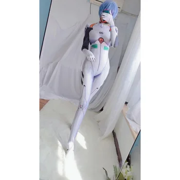 Rei Ayanami Cosplay Kostüm Beyaz Bodysuit Tulum Cadılar Bayramı Partisi Cosplay Zentai Catsuit