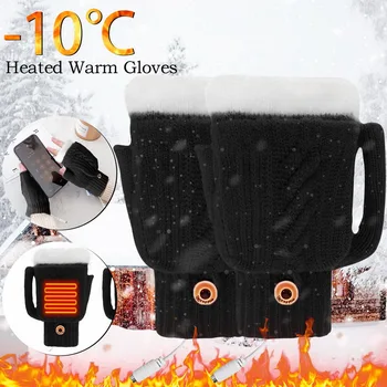 Usb ısıtmalı eldiven kış sıcak termal eldiven beş parmak dokunmatik ekran ısıtma pedleri Mitten erkek kadın bisiklet kayak eldivenleri