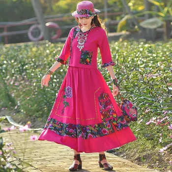 Pamuk Keten Kadın Geleneksel Çin Giyim setleri Retro Baskı Yarım Kollu Hanfu Bahar Kadın Oryantal 2 Parça Tang Takım Elbise 12303