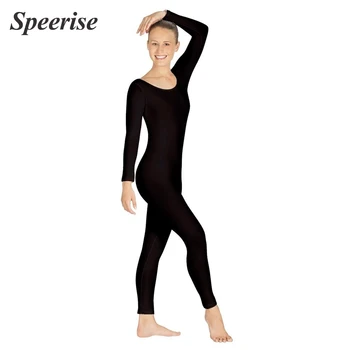 Speerıse Kadın Dans Unitard Spandex Catsuit Bodysuit Yoga Dans Bale Uzun Kollu Naylon Mayoları Eğitim Tulum Biketard