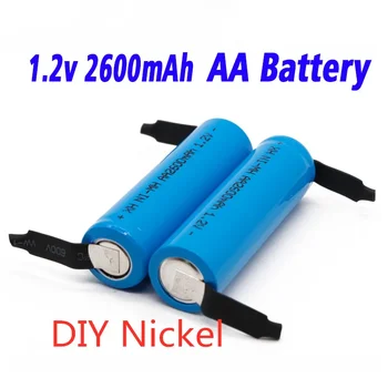 100% Original AA Akku 1,2 V 2600mah AA NiMH Batterie mit Solder Pins für DIY Elektrische Rasierer zahnbürste spielzeug