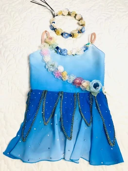 Melek Cupid varyasyon bale elbise özel safir mavi degrade elmas renkli çiçek gazlı bez etek