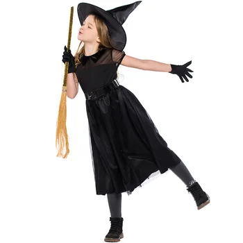 1 Takım Çocuk Kız Cadı Cosplay Kostüm Cadılar Bayramı Örgü Kısa Kollu Peri Masalı Elbise Şapka bel kemeri Eldiven Parti Rol Oynayan Kıyafet