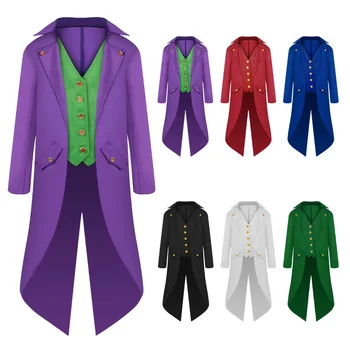 Erkek Retro Tailcoat Takım Elbise Papyon Ceket Gotik Steampunk Uzun Victoria Rop Ceket Tek Göğüslü Yutmak Yetişkin Çocuklar için
