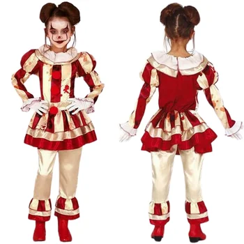 Çocuklar Cosplay Kızlar Joker Cosplay Elbise Korku Palyaço Yaka Cadılar Bayramı Karnaval Parti Cosplay Kostümleri