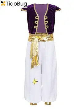 Çocuk Boys Arap Prens Lamba Prens Peri Cosplay Kostümleri Cadılar Bayramı Elbise Kollu Ceket Yelek Yelek pantolon seti
