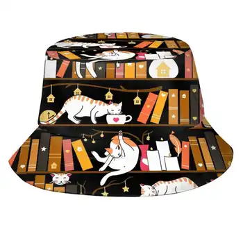 Kütüphane Kediler-Pişmiş Toprak Hardal Düz Üst Nefes Kova Şapka Hayvan Siyah Kitaplık Kitap Kurdu Şube Mum Karikatür Temizleme