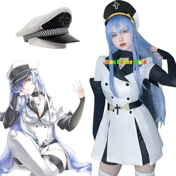 Anime Akame Ga ÖLDÜRMEK Cosplay Esdeath İmparatorluğu Cosplay Kostüm Üniforma Şapka ile Mavi Peruk Cadılar Bayramı Partisi Cos Kadınlar için Kız