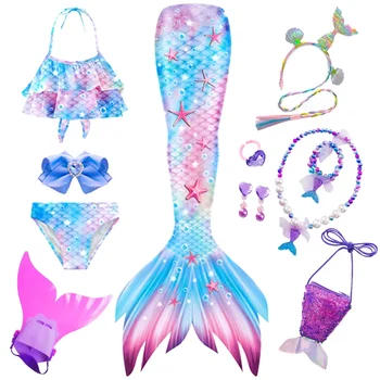 Çocuklar Denizkızı Kuyrukları Kızlar için Yüzme Mermaid Elbiseler Monofin ile Çocuk Mayo Purim Cosplay Kostüm Doğum Günü Hediyeleri