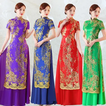 Yeni Dantel Gelin Parti Cheongsam Oryantal Bayan Elbise Moda Çin Tarzı Zarif Uzun Qipao Lüks Düğün Elbise Vestido S-5XL