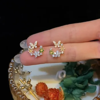 Zarif Takılar Kristal Kelebek Saplama Küpe Kadınlar İçin Retro Rhinestones Çiçek Küpe Parti Düğün Kız Hediye 1S1154