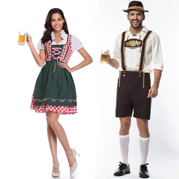 Erkek Kadın Bavyera Oktoberfest Dirndl Elbise Kostüm Jartiyer Lederhosen Kıyafet Bira Karnaval Cadılar Bayramı fantezi parti elbisesi