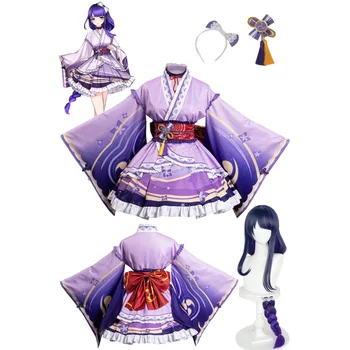 Lolita Raiden Shogun Cosplay Peruk Kostüm Anime Oyunu Genshin Darbe Roleplay Fantasia Cadılar Bayramı Karnaval Parti Bez Disguise