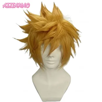 Kingdom Hearts Roxas Peruk Ventus Cosplay Peruk 30 cm kısa altın düz ısıya dayanıklı sentetik saç peruk