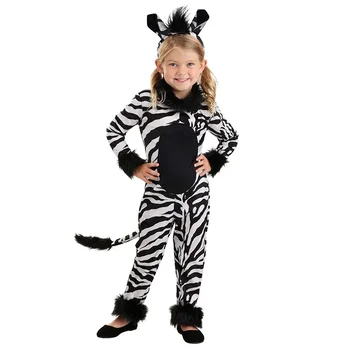 Toddler kız Zebra Kostüm Çocuk Sassy Çizgili Hayvan Onesie Cadılar Bayramı Kostüm Giydirme Rol Oynamak Çocuklar Cosplay Kıyafet