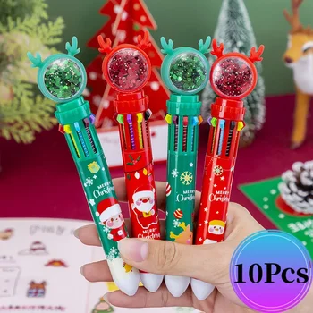 10 Adet / grup Noel Glitter 10 Renk Tükenmez Kalem Sevimli Kalemler Toptan Kırtasiye Fantezi Kawaii Kız Ballpen Seti Tükenmez Mavi