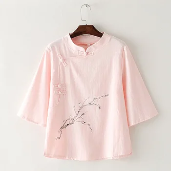 Kadın Keten Gömlek Tops Çin Tarzı Vintage Retro Gömlek Ve Ceket Peri Tai Chi Üniforma Tang Takım Elbise Nefes Rahat Hanfu 11079