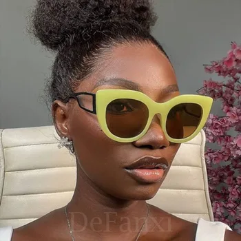 Lüks Marka Tasarımcısı Büyük Boy Yeşil Kedi Gözü Güneş Gözlüğü Kadın Büyük Çerçeve Vintage güneş gözlüğü Kadın Renkli Moda Eyewear‘