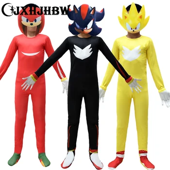JXHJHBW Çocuklar Anime Oyunu Mavi Kırmızı Kirpi Cosplay Kostüm Çocuk Komik Cadılar Bayramı Karnaval Tulumlar Şapka Eldiven Setleri