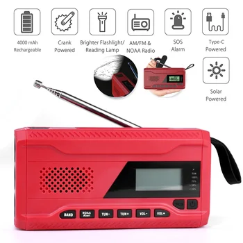 Çok fonksiyonlu Acil Radyo El Krank Güneş SOS Alarm Plastik El Krank Radyo 1.7 İnç LCD Ekran DAB Bluetooth uyumlu