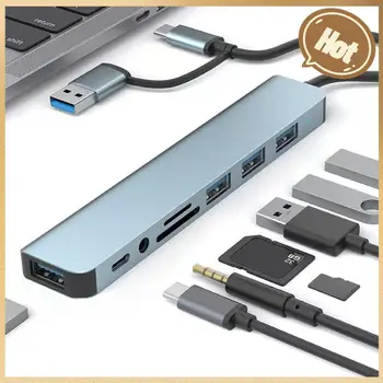 8 Port USB C Genişletici USB3.0 Tip C Splitter Alüminyum Alaşımlı Yerleştirme İstasyonu Çok Hub Dock Splitter Huawei Tablet cep telefonu